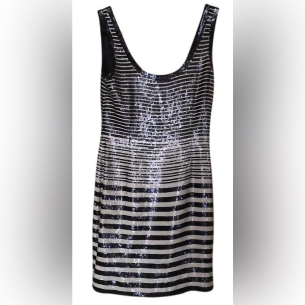 ESCADA Silk White/Navy Sequined Dress